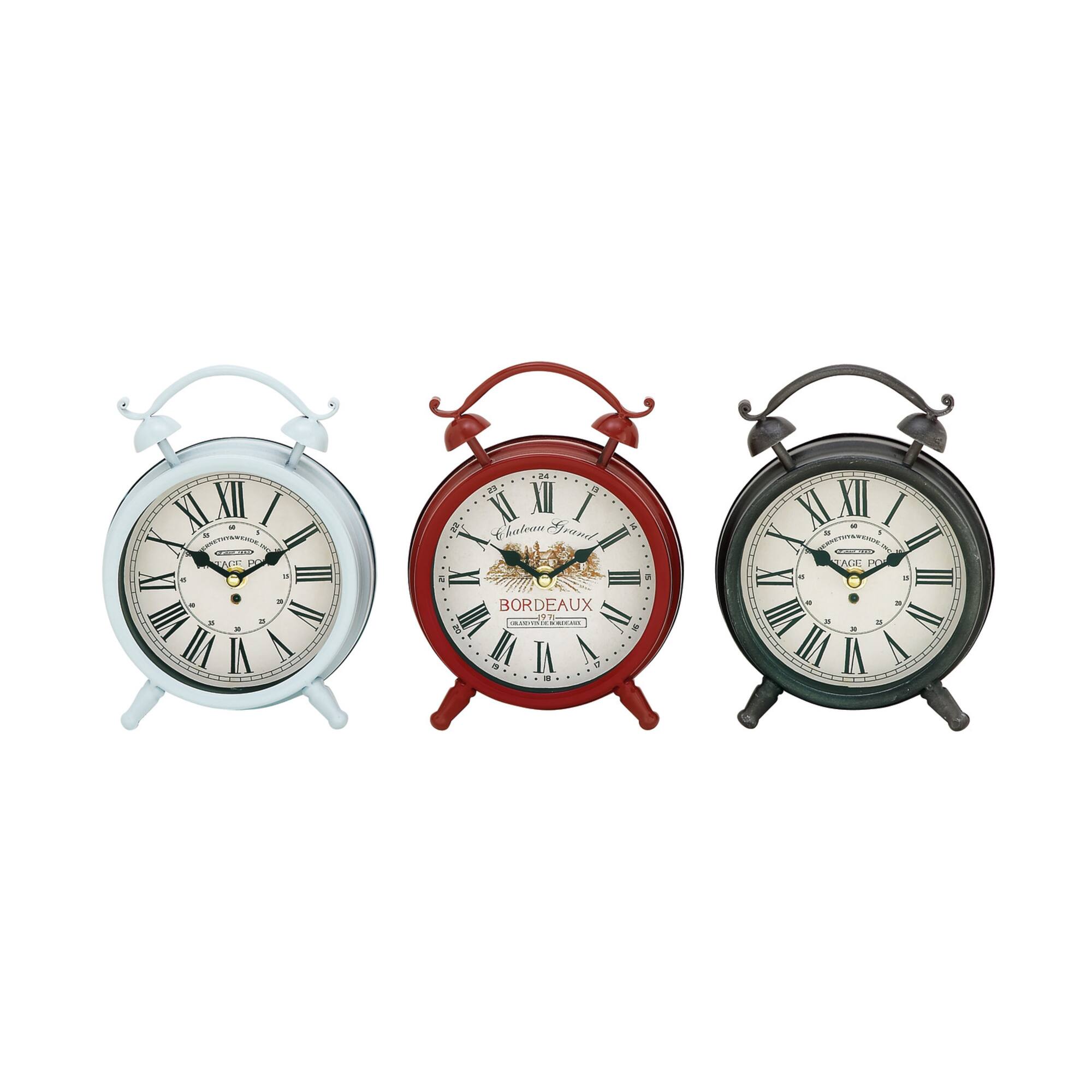 8" Multi Colored Metal Vintage Clock Set